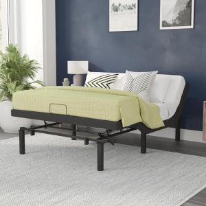 Flash Furniture Selene Adjustable Bed Base-Black Anti-Skid Upholstery-Height Adjustable Legs-Programmable Wireless Remote-Independent Head/Foot Incline-Twin XL(Queen)
