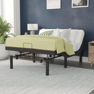 Flash Furniture Selene Adjustable Bed Base-Black Anti-Skid Upholstery-Height Adjustable Legs-Programmable Wireless Remote-Independent Head/Foot Incline-Twin XL(Full)