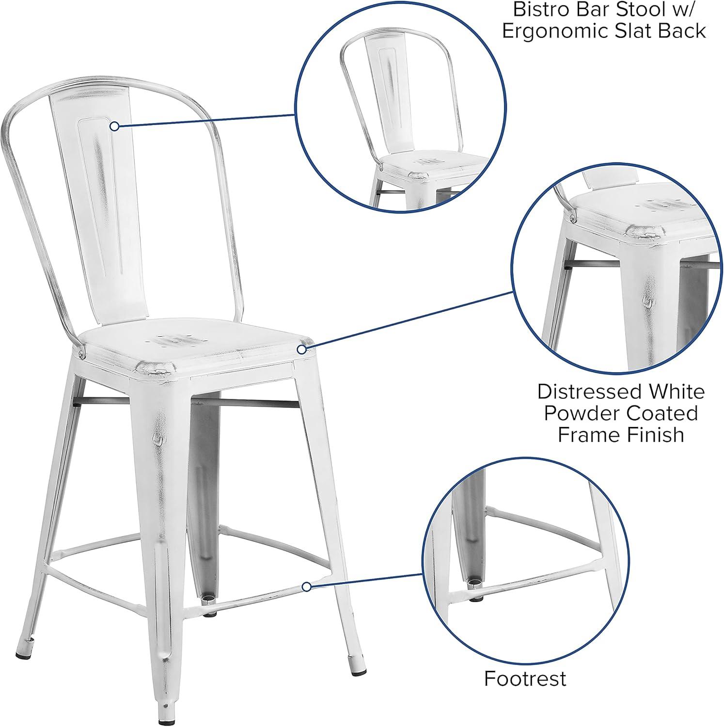 image:imageFlash Furniture Blake Commercial Grade 4 Pack 24 High Distressed White Metal IndoorOutdoor Counter Height Stool with Back