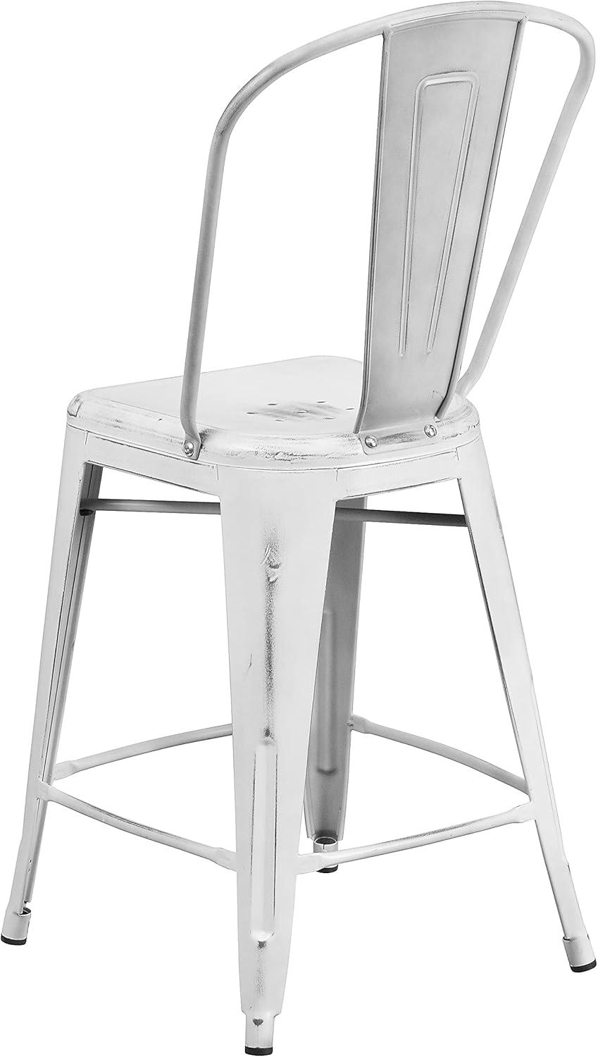 image:imageFlash Furniture Blake Commercial Grade 4 Pack 24 High Distressed White Metal IndoorOutdoor Counter Height Stool with Back