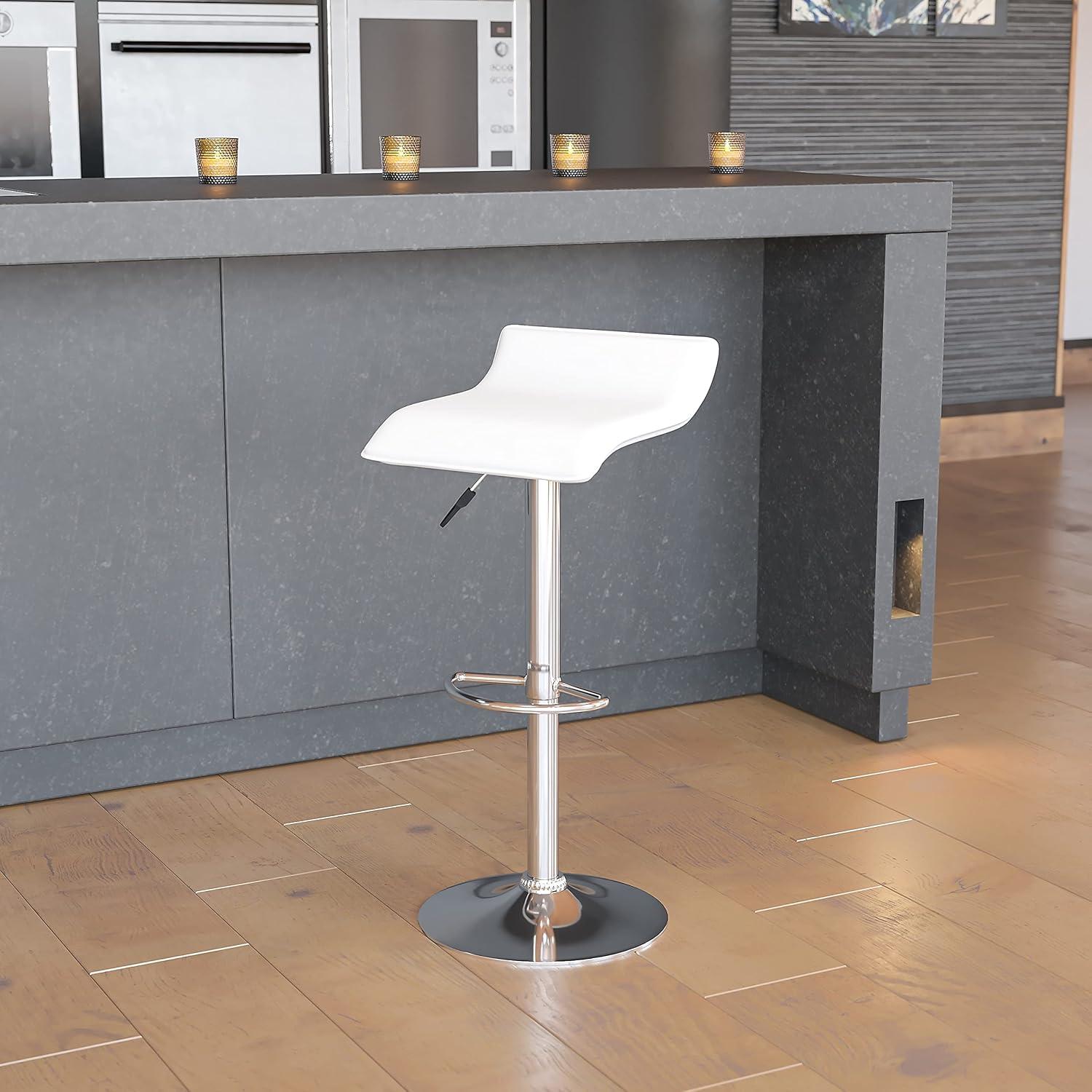 image:imageFlash Furniture Contemporary Brown Vinyl Adjustable Height Barstool with Solid Wave Seat and Chrome Base