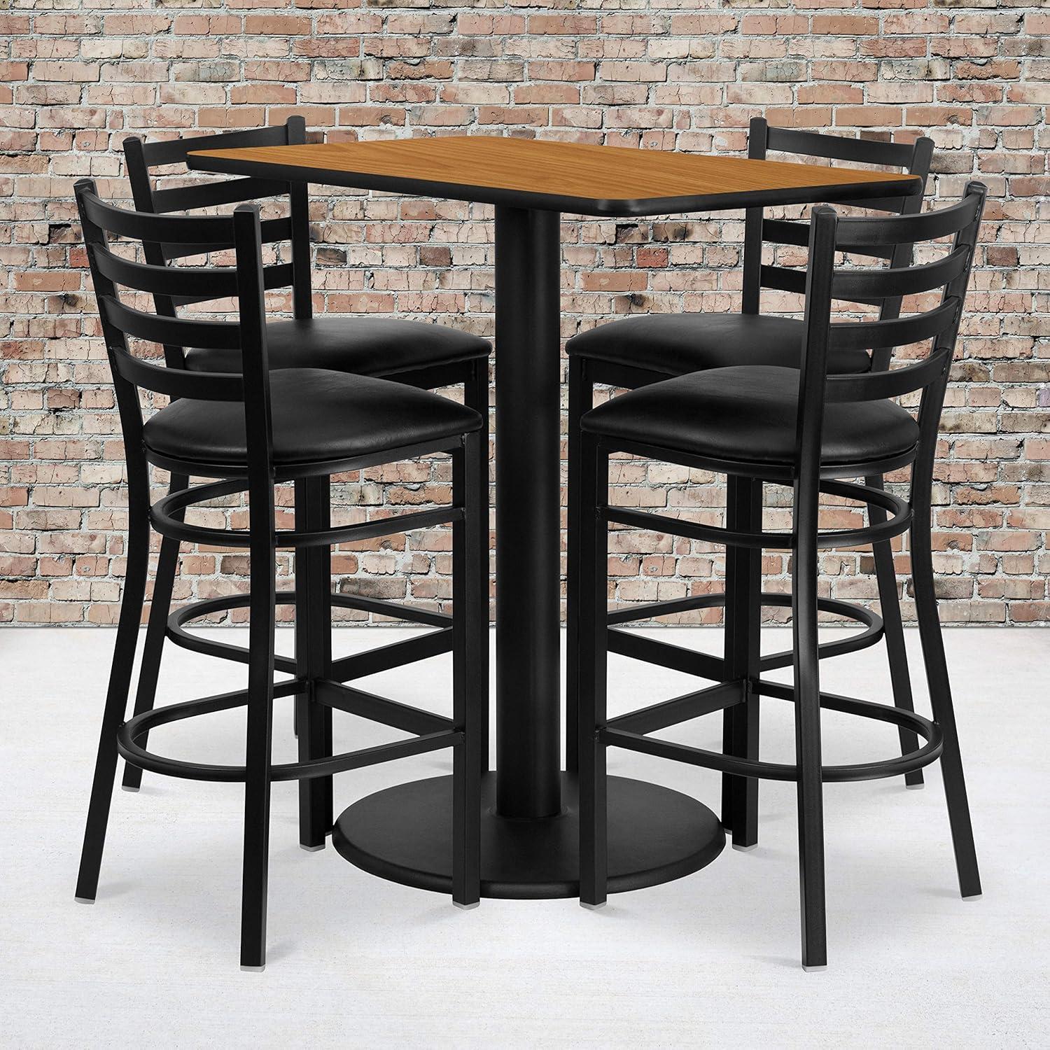 image:imageFlash Furniture Jamie 24 x 42 Rectangular Black Laminate Table Set with 4 Ladder Back Metal Barstools Black Vinyl SeatNatural TopBlack Vinyl Seat