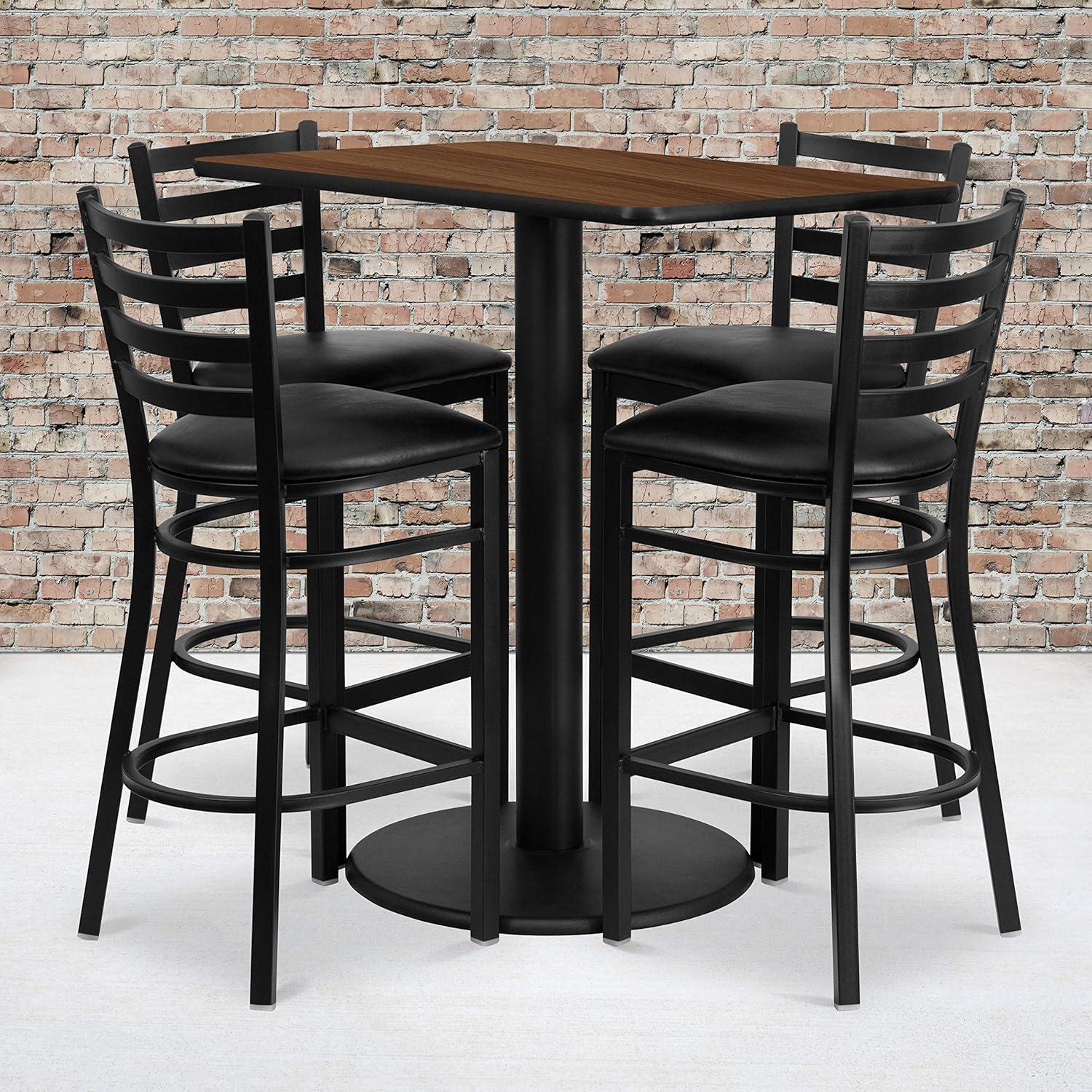 image:imageFlash Furniture Jamie 24 x 42 Rectangular Black Laminate Table Set with 4 Ladder Back Metal Barstools Black Vinyl SeatWalnut TopBlack Vinyl Seat