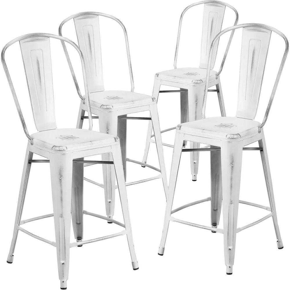 image:imageFlash Furniture Blake Commercial Grade 4 Pack 24 High Distressed White Metal IndoorOutdoor Counter Height Stool with Back