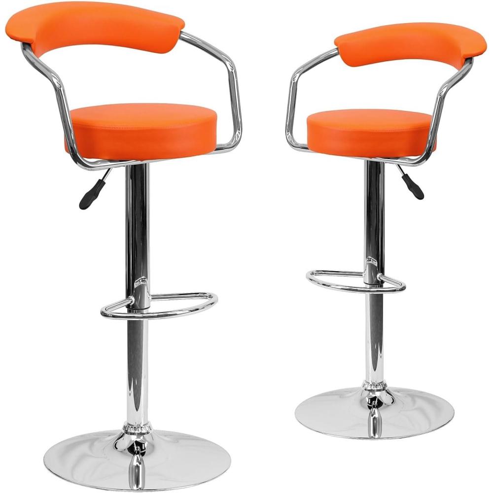 image:imageFlash Furniture Cruz Contemporary Orange Vinyl Adjustable Height Barstool with Arms and Chrome Baseorange