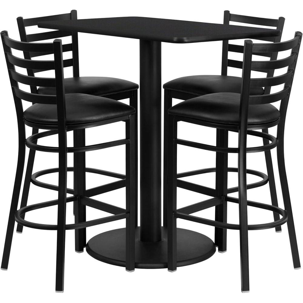 image:imageFlash Furniture Jamie 24 x 42 Rectangular Black Laminate Table Set with 4 Ladder Back Metal Barstools Black Vinyl SeatBlack TopBlack Vinyl Seat
