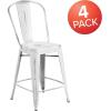 Flash Furniture Blake Commercial Grade 4 Pack 24″ High Distressed White Metal Indoor-Outdoor Counter Height Stool with Back