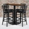 Flash Furniture Jamie 24” x 42” Rectangular Black Laminate Table Set with 4 Ladder Back Metal Barstools – Black Vinyl Seat(Walnut Top/Black Vinyl Seat)