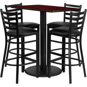 Flash Furniture Jamie 24” x 42” Rectangular Black Laminate Table Set with 4 Ladder Back Metal Barstools – Black Vinyl Seat(Mahogany Top/Black Vinyl Seat)