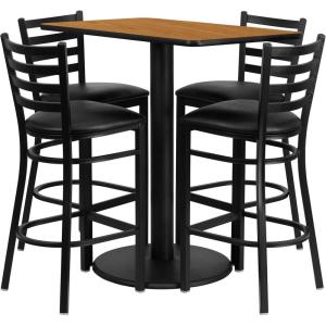 Flash Furniture Jamie 24” x 42” Rectangular Black Laminate Table Set with 4 Ladder Back Metal Barstools – Black Vinyl Seat(Natural Top/Black Vinyl Seat)