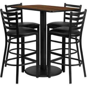 Flash Furniture Jamie 24” x 42” Rectangular Black Laminate Table Set with 4 Ladder Back Metal Barstools – Black Vinyl Seat(Walnut Top/Black Vinyl Seat)