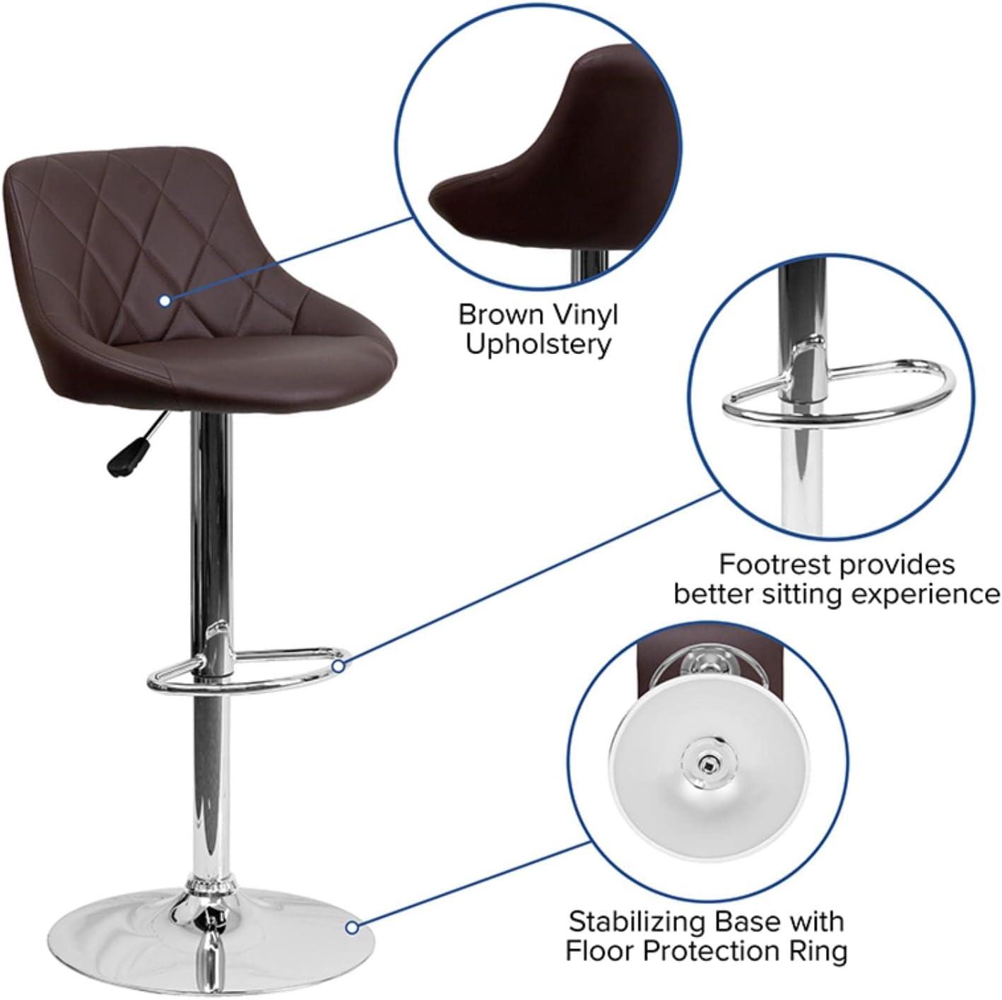 image:imageContemporary Vinyl Bucket Seat Adjustable Height Bar Stool with Chrome Base Brown