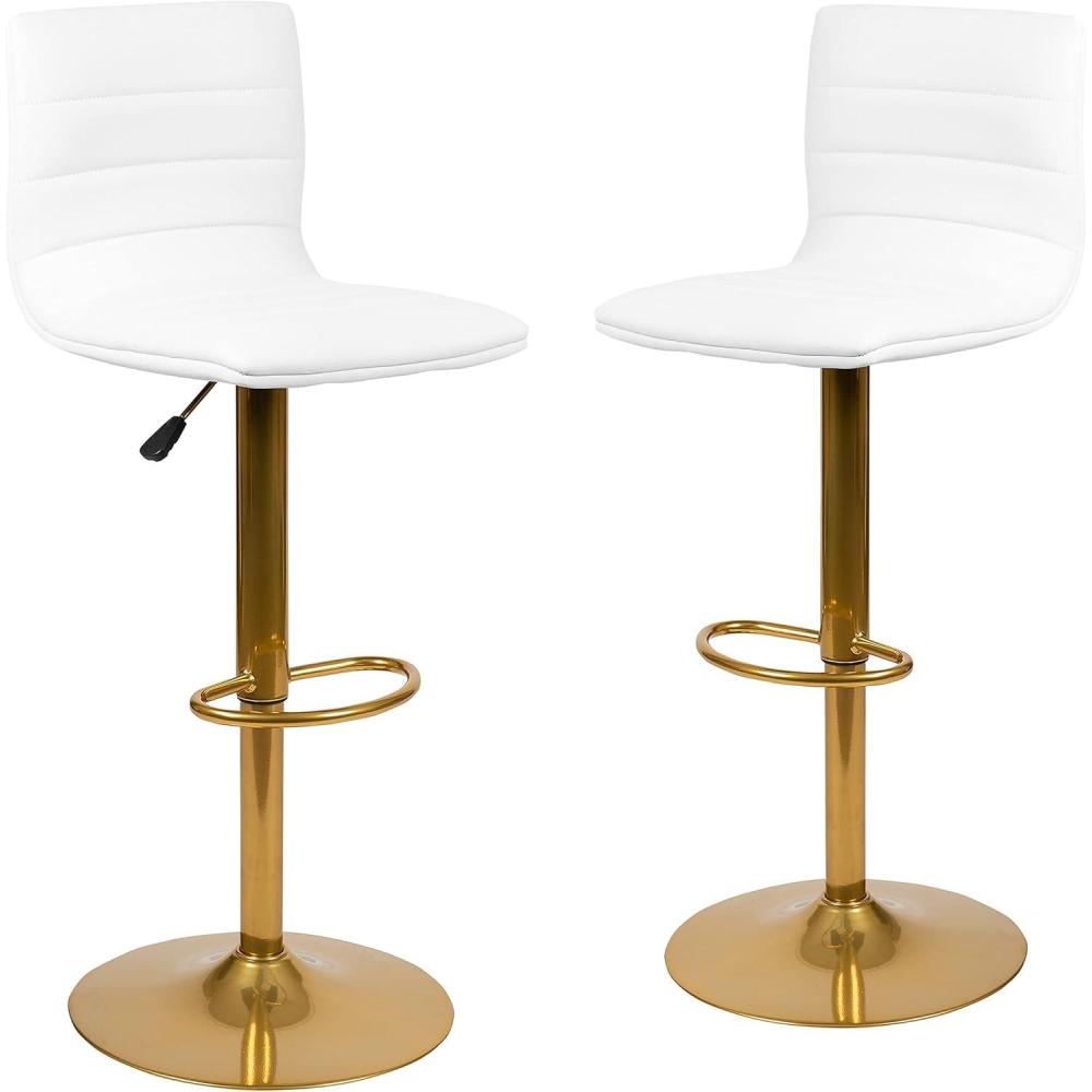 image:imageFlash Furniture Vincent Modern Vinyl Height Adjustable Bar Stools Stylish Counter or Bar Height Swivel Stools with Footrests Set of 2 WhiteGold