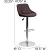 Contemporary Vinyl Bucket Seat Adjustable Height Bar Stool with Chrome Base Brown