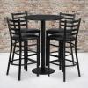 Flash Furniture 30” Round Black Laminate Table Set with Round Base and 4 Ladder Back Metal Barstools – Black Vinyl Seat(Black Top/Black Vinyl Seat)