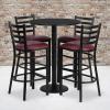 Flash Furniture 30” Round Black Laminate Table Set with Round Base and 4 Ladder Back Metal Barstools – Black Vinyl Seat(Black Top/Burgundy Vinyl Seat)