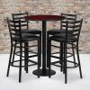 Flash Furniture 30” Round Black Laminate Table Set with Round Base and 4 Ladder Back Metal Barstools – Black Vinyl Seat(Mahogany Top/Black Vinyl Seat)