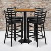 Flash Furniture 30” Round Black Laminate Table Set with Round Base and 4 Ladder Back Metal Barstools – Black Vinyl Seat(Natural Top/Black Vinyl Seat)