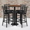 Flash Furniture 30” Round Black Laminate Table Set with Round Base and 4 Ladder Back Metal Barstools – Black Vinyl Seat(Walnut Top/Black Vinyl Seat)