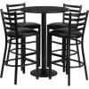Flash Furniture 30” Round Black Laminate Table Set with Round Base and 4 Ladder Back Metal Barstools – Black Vinyl Seat(Black Top/Black Vinyl Seat)