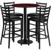Flash Furniture 30” Round Black Laminate Table Set with Round Base and 4 Ladder Back Metal Barstools – Black Vinyl Seat(Mahogany Top/Black Vinyl Seat)