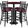 Flash Furniture 30” Round Black Laminate Table Set with Round Base and 4 Ladder Back Metal Barstools – Black Vinyl Seat(Mahogany Top/Burgundy Vinyl Seat)
