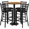 Flash Furniture 30” Round Black Laminate Table Set with Round Base and 4 Ladder Back Metal Barstools – Black Vinyl Seat(Natural Top/Black Vinyl Seat)