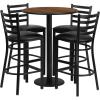 Flash Furniture 30” Round Black Laminate Table Set with Round Base and 4 Ladder Back Metal Barstools – Black Vinyl Seat(Walnut Top/Black Vinyl Seat)