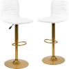 Flash Furniture Vincent Modern Vinyl Height Adjustable Bar Stools, Stylish Counter or Bar Height Swivel Stools with Footrests, Set of 2, White/Gold