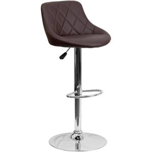 Contemporary Vinyl Bucket Seat Adjustable Height Bar Stool with Chrome Base Brown