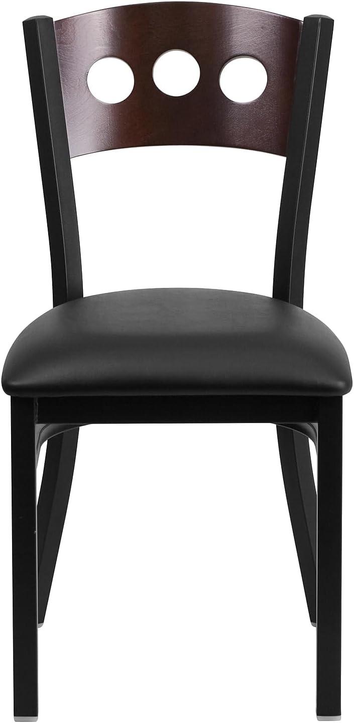 image:imageFlash Furniture 2 Pk HERCULES Series Black 3 Circle Back Metal Restaurant Chair Walnut Wood Back Black Vinyl SeatWalnut Wood BackBlack Vinyl SeatBlack Metal Frame