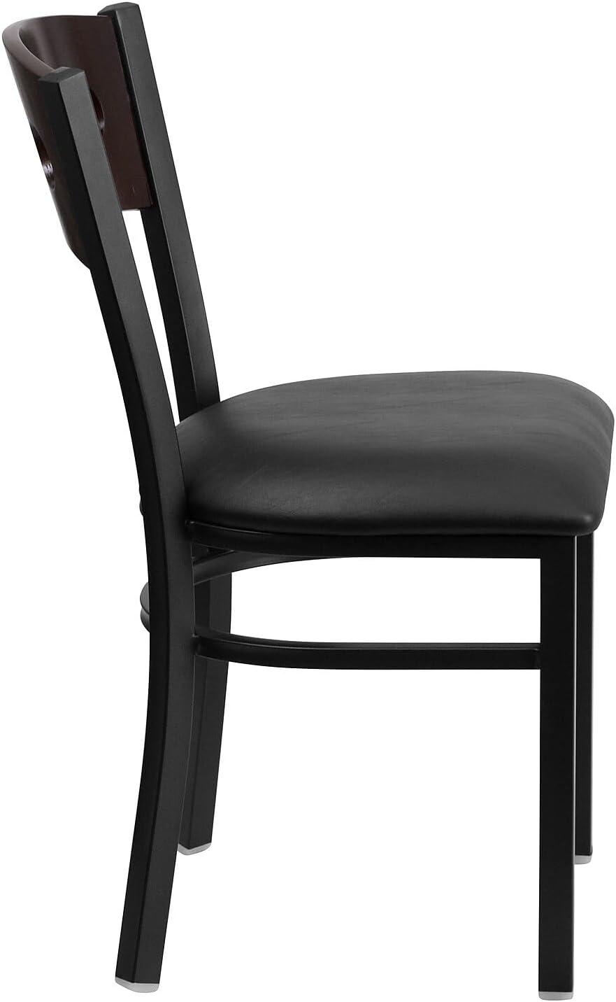 image:imageFlash Furniture 2 Pk HERCULES Series Black 3 Circle Back Metal Restaurant Chair Walnut Wood Back Black Vinyl SeatWalnut Wood BackBlack Vinyl SeatBlack Metal Frame