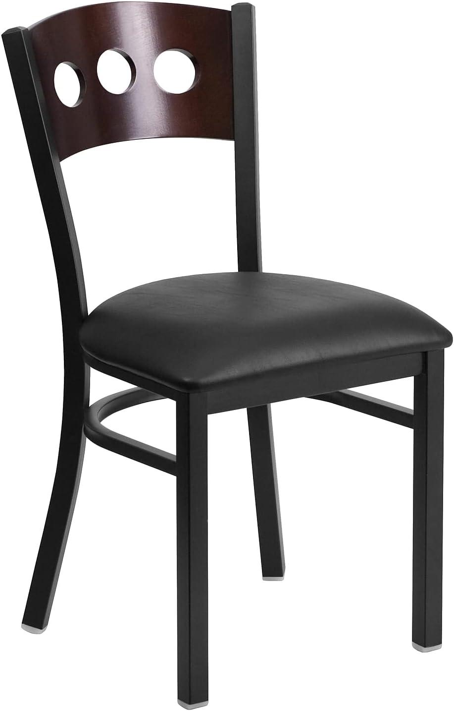 image:imageFlash Furniture 2 Pk HERCULES Series Black 3 Circle Back Metal Restaurant Chair Walnut Wood Back Black Vinyl SeatWalnut Wood BackBlack Vinyl SeatBlack Metal Frame