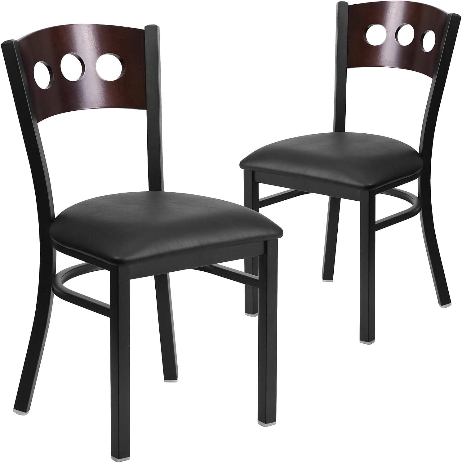 image:imageFlash Furniture 2 Pk HERCULES Series Black 3 Circle Back Metal Restaurant Chair Walnut Wood Back Black Vinyl SeatWalnut Wood BackBlack Vinyl SeatBlack Metal Frame