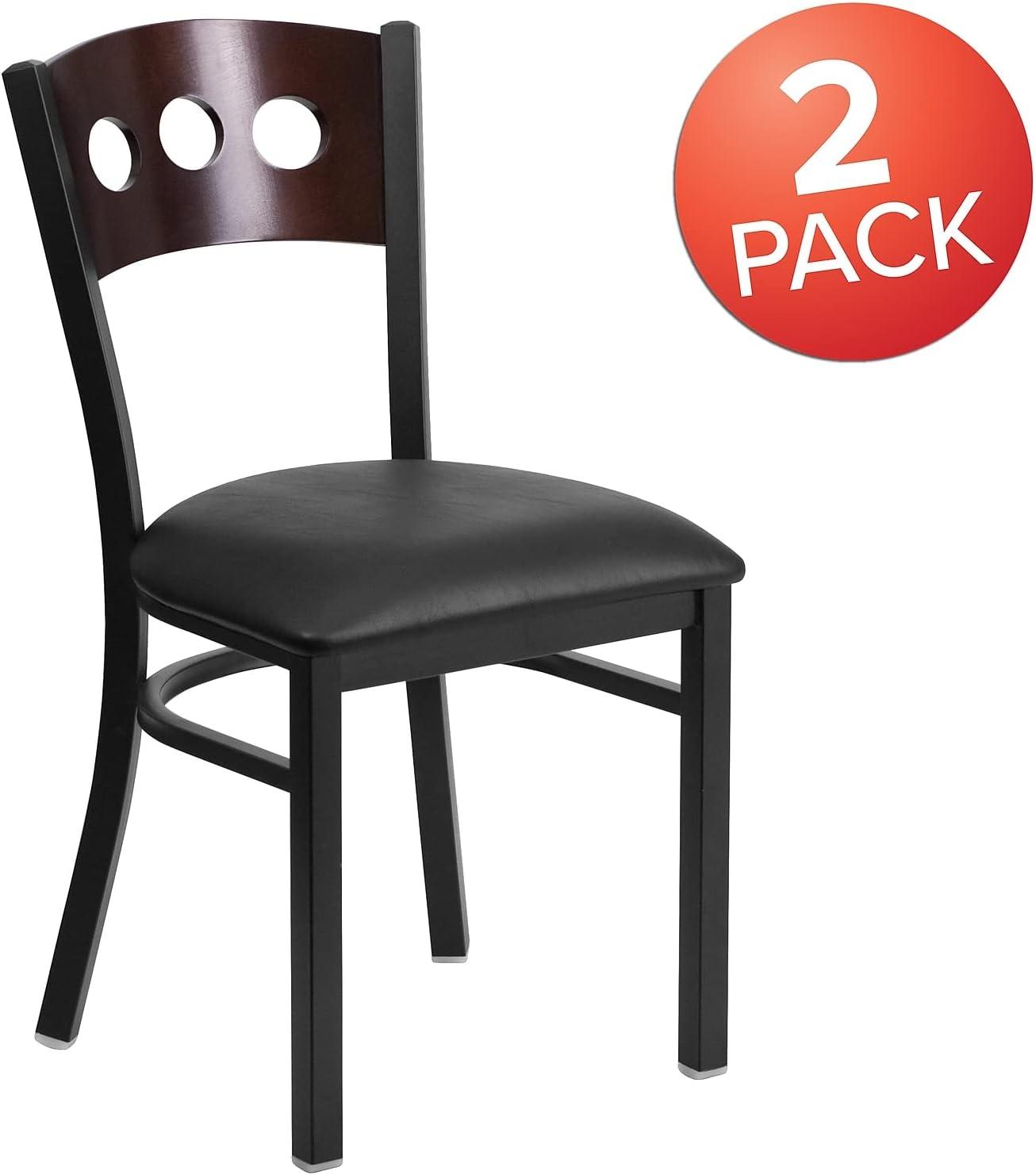 image:imageFlash Furniture 2 Pk HERCULES Series Black 3 Circle Back Metal Restaurant Chair Walnut Wood Back Black Vinyl SeatWalnut Wood BackBlack Vinyl SeatBlack Metal Frame