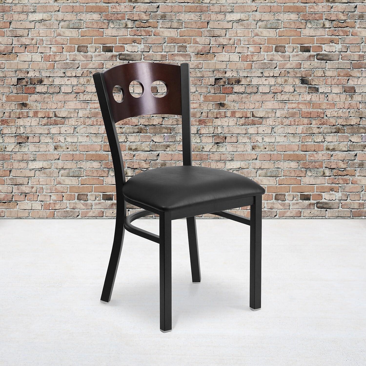 image:imageFlash Furniture 2 Pk HERCULES Series Black 3 Circle Back Metal Restaurant Chair Walnut Wood Back Black Vinyl SeatWalnut Wood BackBlack Vinyl SeatBlack Metal Frame