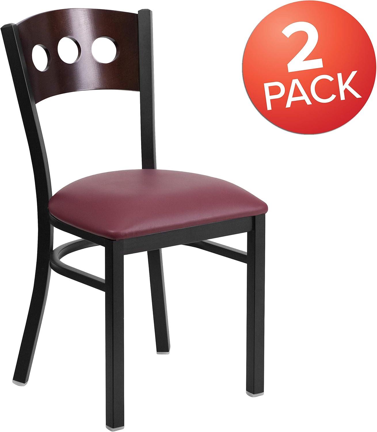 image:imageFlash Furniture 2 Pk HERCULES Series Black 3 Circle Back Metal Restaurant Chair Walnut Wood Back Black Vinyl SeatWalnut Wood BackBurgundy Vinyl SeatBlack Metal Frame