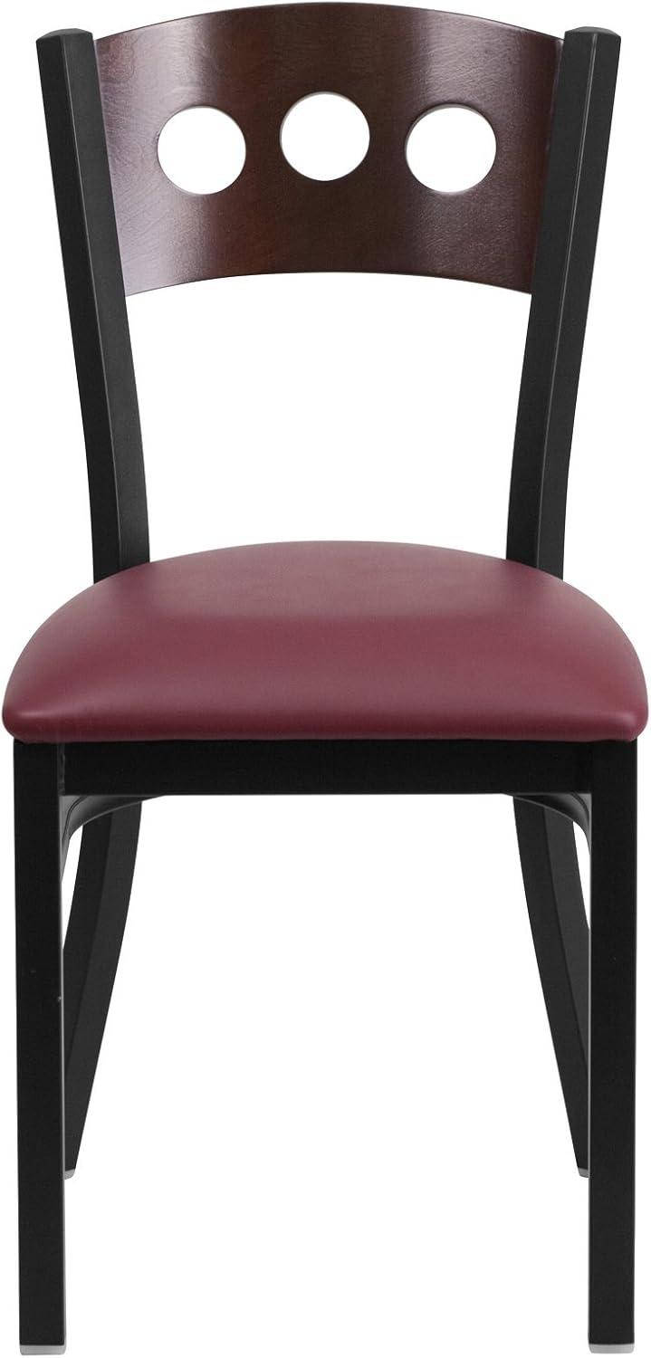 image:imageFlash Furniture 2 Pk HERCULES Series Black 3 Circle Back Metal Restaurant Chair Walnut Wood Back Black Vinyl SeatWalnut Wood BackBurgundy Vinyl SeatBlack Metal Frame
