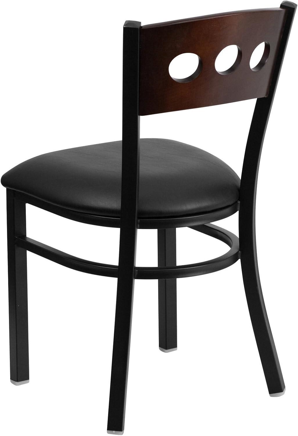 image:imageFlash Furniture 2 Pk HERCULES Series Black 3 Circle Back Metal Restaurant Chair Walnut Wood Back Black Vinyl SeatWalnut Wood BackBurgundy Vinyl SeatBlack Metal Frame