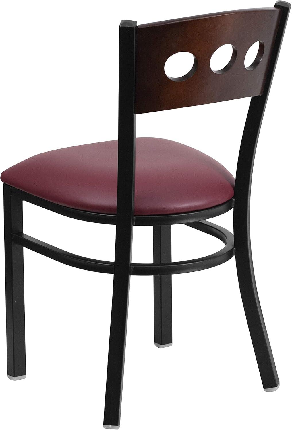 image:imageFlash Furniture 2 Pk HERCULES Series Black 3 Circle Back Metal Restaurant Chair Walnut Wood Back Black Vinyl SeatWalnut Wood BackBurgundy Vinyl SeatBlack Metal Frame