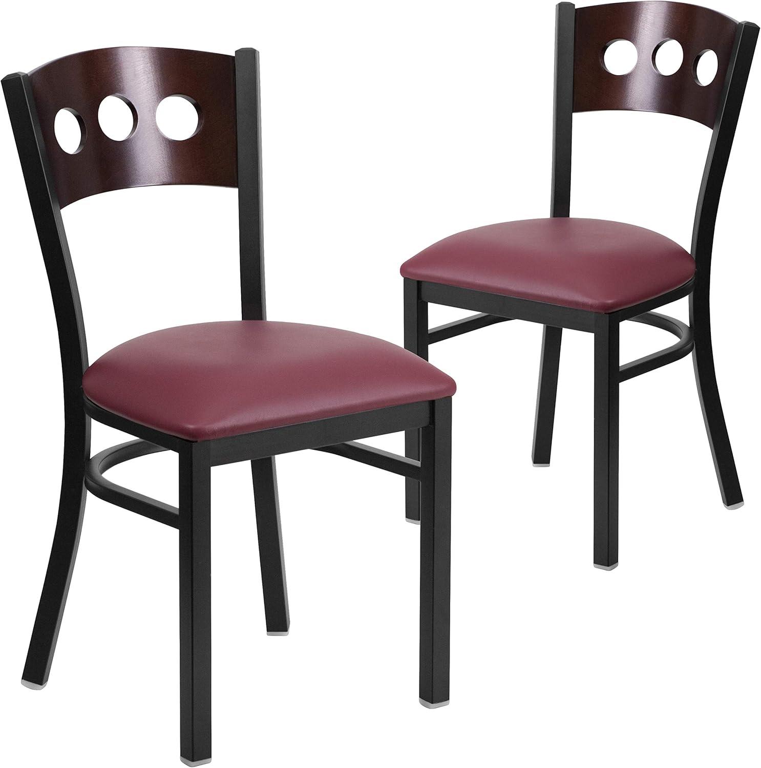 image:imageFlash Furniture 2 Pk HERCULES Series Black 3 Circle Back Metal Restaurant Chair Walnut Wood Back Black Vinyl SeatWalnut Wood BackBurgundy Vinyl SeatBlack Metal Frame