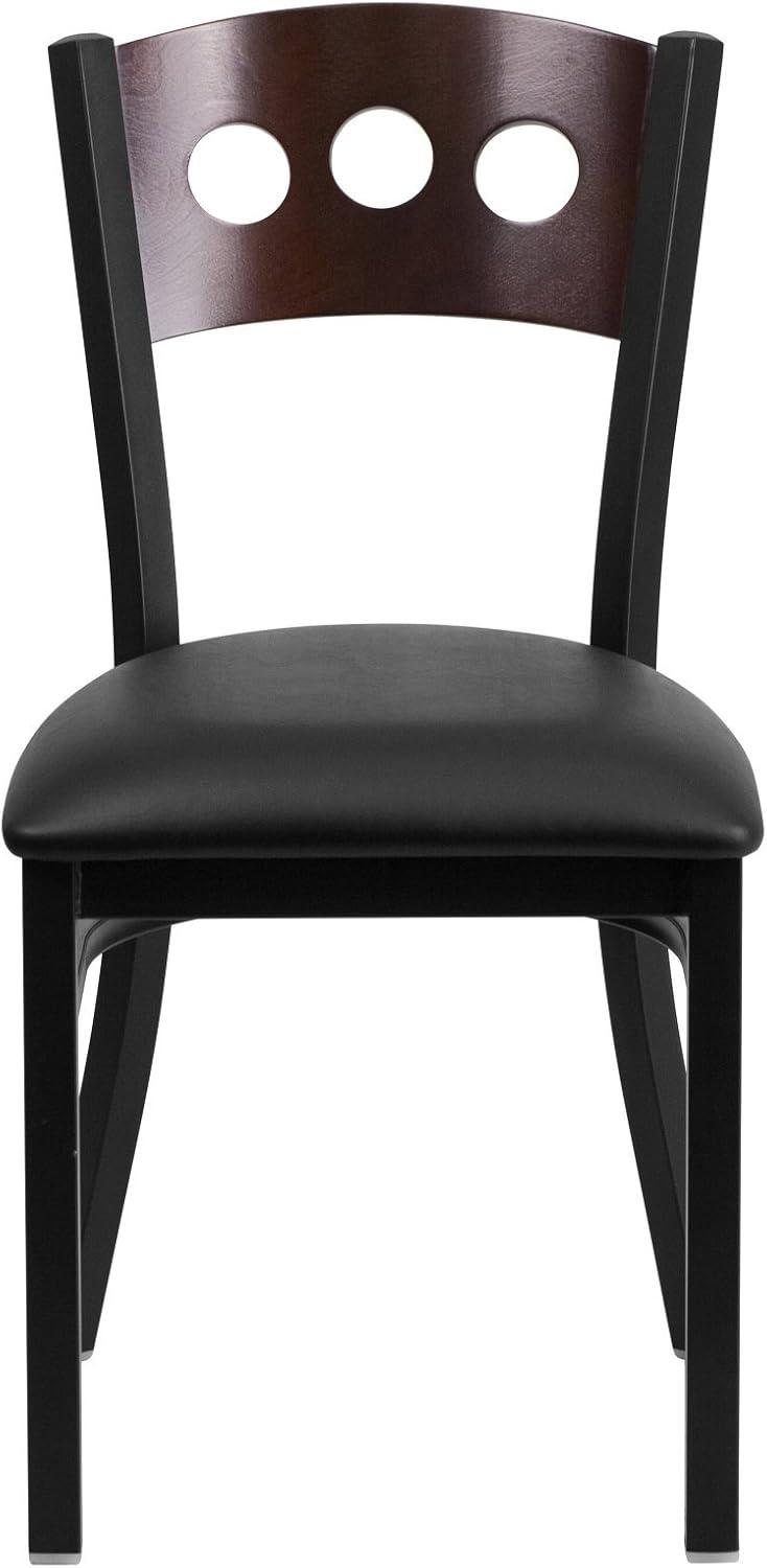 image:imageFlash Furniture 2 Pk HERCULES Series Black 3 Circle Back Metal Restaurant Chair Walnut Wood Back Black Vinyl SeatWalnut Wood BackBurgundy Vinyl SeatBlack Metal Frame