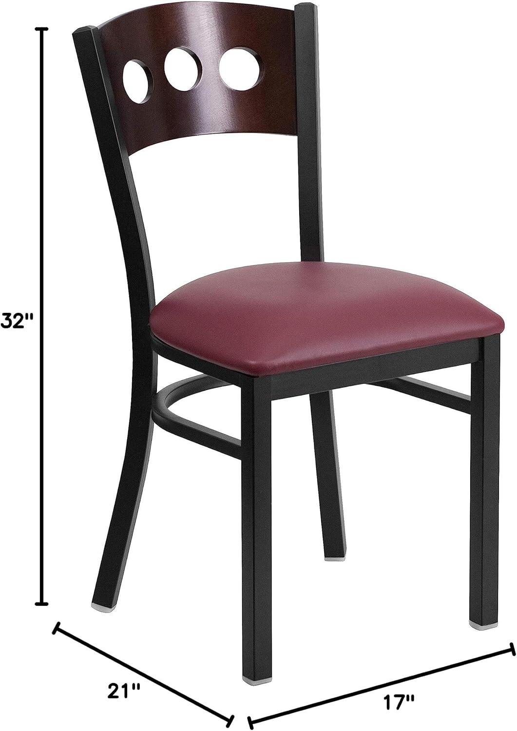 image:imageFlash Furniture 2 Pk HERCULES Series Black 3 Circle Back Metal Restaurant Chair Walnut Wood Back Black Vinyl SeatWalnut Wood BackBurgundy Vinyl SeatBlack Metal Frame