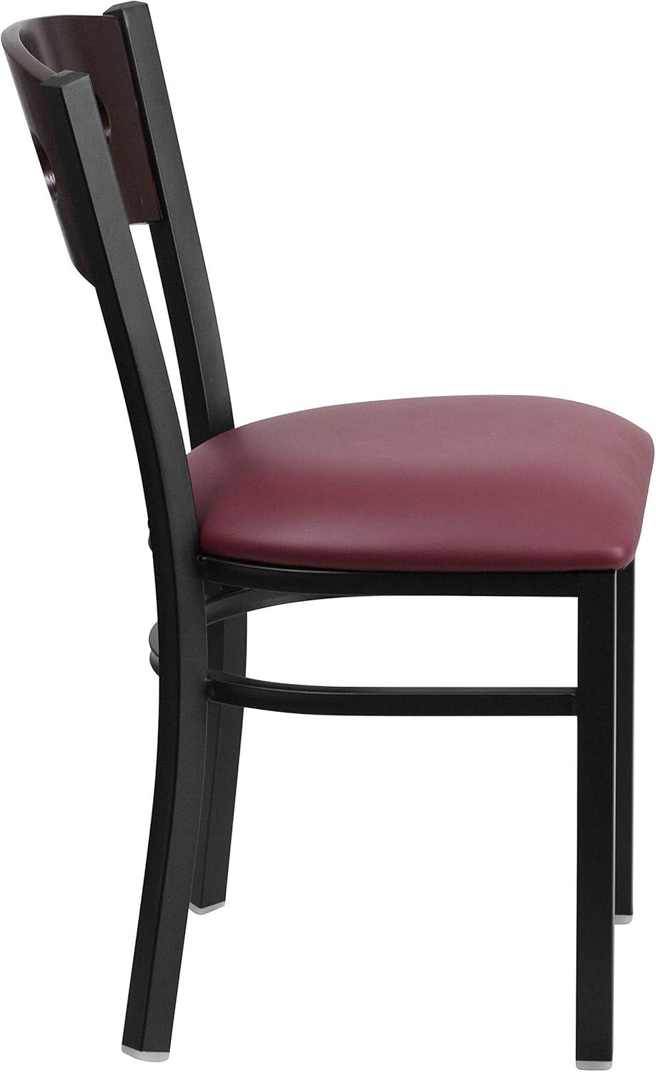 image:imageFlash Furniture 2 Pk HERCULES Series Black 3 Circle Back Metal Restaurant Chair Walnut Wood Back Black Vinyl SeatWalnut Wood BackBurgundy Vinyl SeatBlack Metal Frame