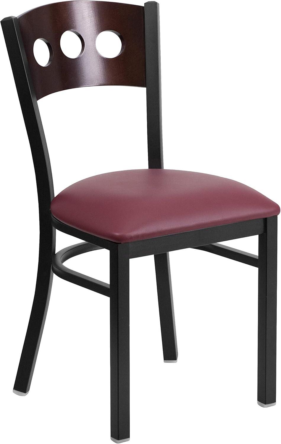 image:imageFlash Furniture 2 Pk HERCULES Series Black 3 Circle Back Metal Restaurant Chair Walnut Wood Back Black Vinyl SeatWalnut Wood BackBurgundy Vinyl SeatBlack Metal Frame
