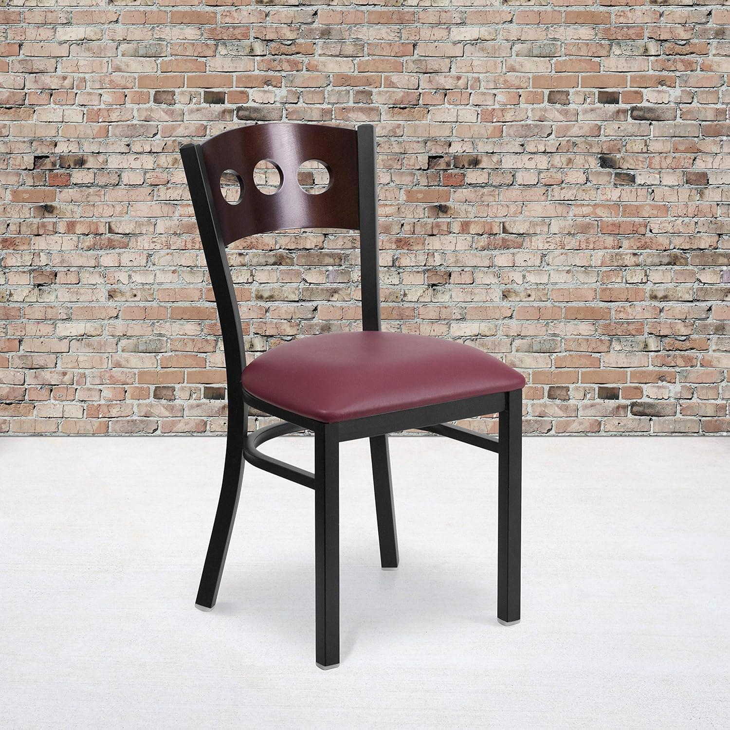 image:imageFlash Furniture 2 Pk HERCULES Series Black 3 Circle Back Metal Restaurant Chair Walnut Wood Back Black Vinyl SeatWalnut Wood BackBurgundy Vinyl SeatBlack Metal Frame