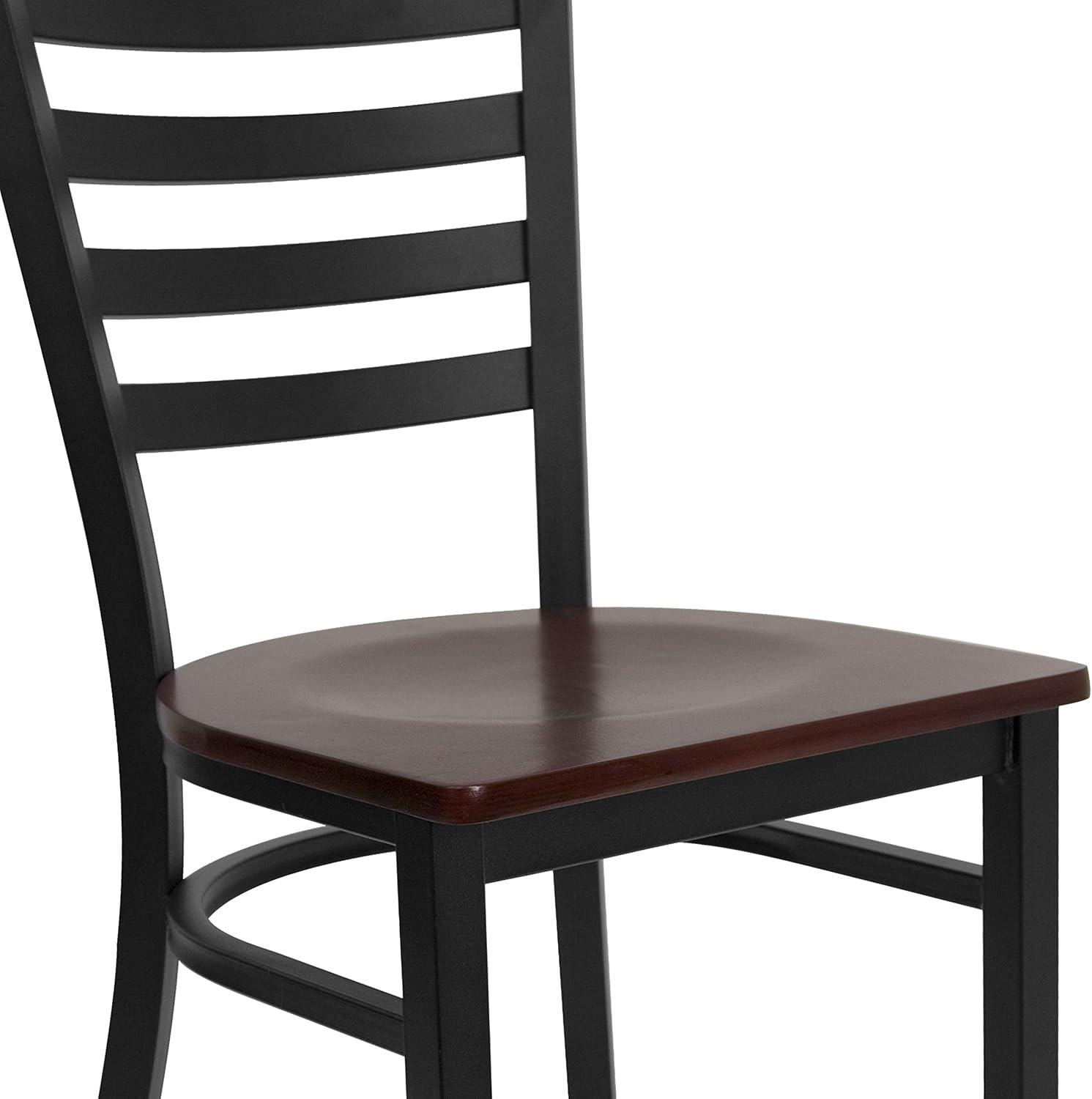 image:imageFlash Furniture 4 Pk HERCULES Series Brownblack Ladder Back Metal Restaurant Chair Mahogany Wood Seat