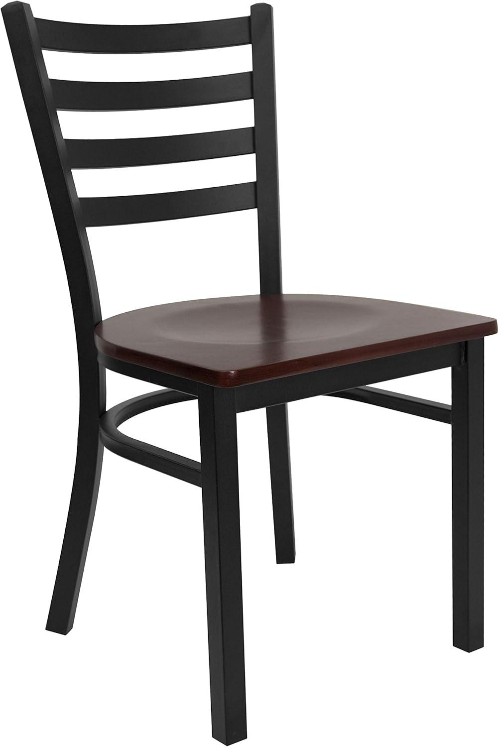 image:imageFlash Furniture 4 Pk HERCULES Series Brownblack Ladder Back Metal Restaurant Chair Mahogany Wood Seat