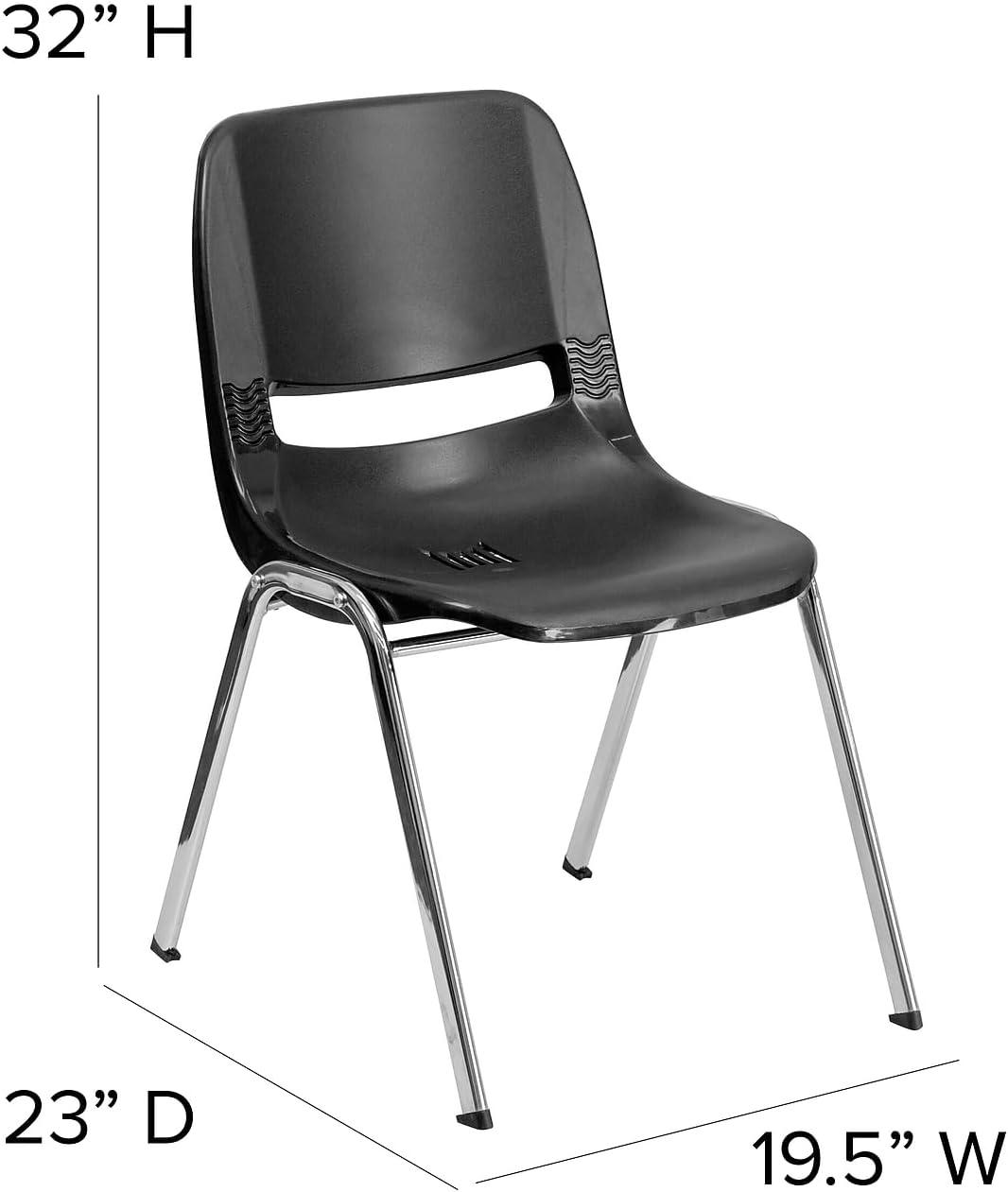 image:imageFlash Furniture 5 Pack HERCULES Series 880 lb Capacity Black Ergonomic Shell Stack Chair with Chrome Frame and 18 Seat HeightBlack PlasticChrome Frame