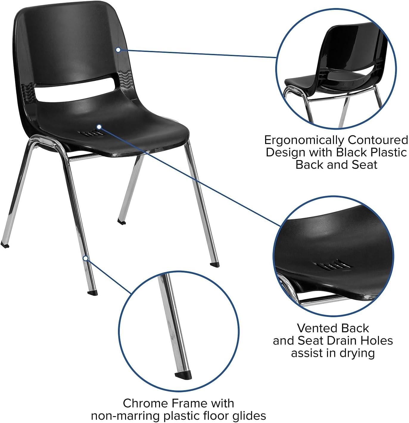image:imageFlash Furniture 5 Pack HERCULES Series 880 lb Capacity Black Ergonomic Shell Stack Chair with Chrome Frame and 18 Seat HeightBlack PlasticChrome Frame